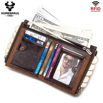 

Genuine Cowhide Leather Men Wallet Short Coin Purse RFID Small Vintage Wallets Brand Male High Quality Designer Card Holders