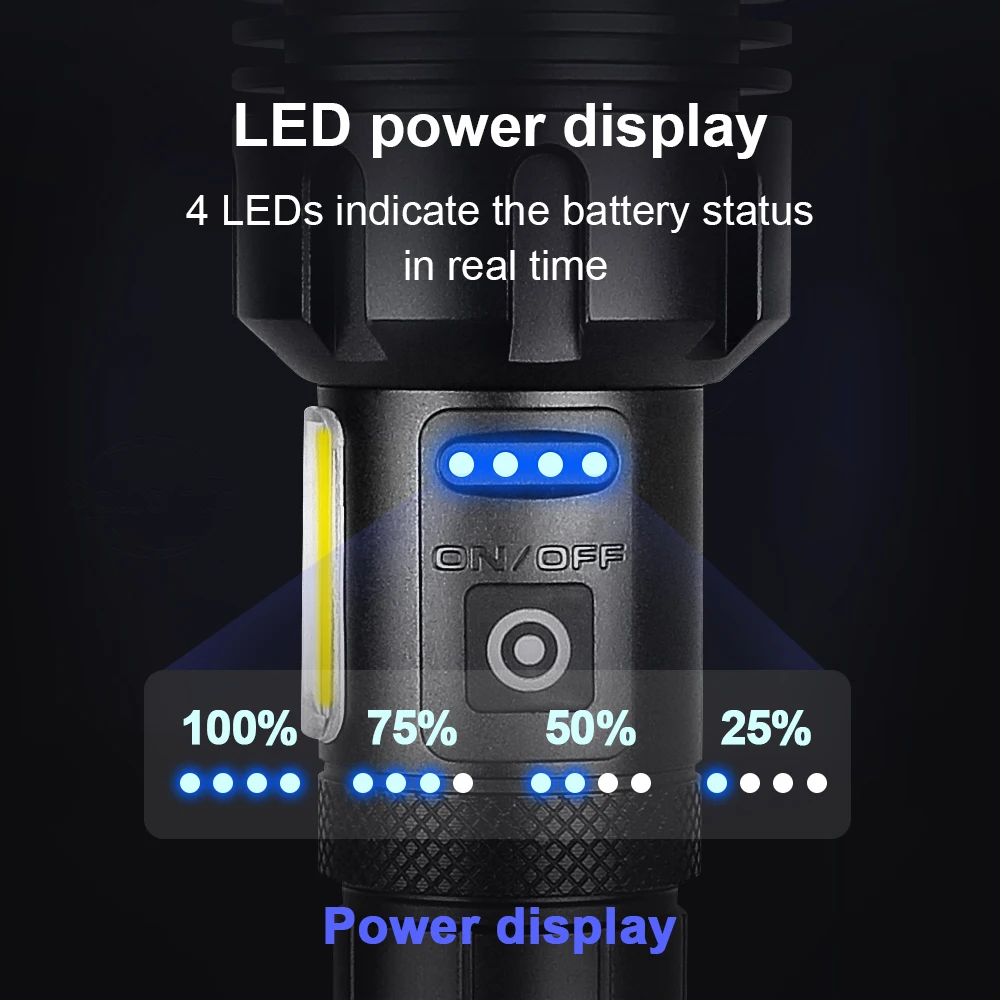 Rechargeable LED Flashlight, 150000 Lumens Super Bright, XHP160.2 Tactical Flashlight With Zoom & 5 Modes, IPX65 Waterproof For Camping, Hiking, Emergencies - View #8
