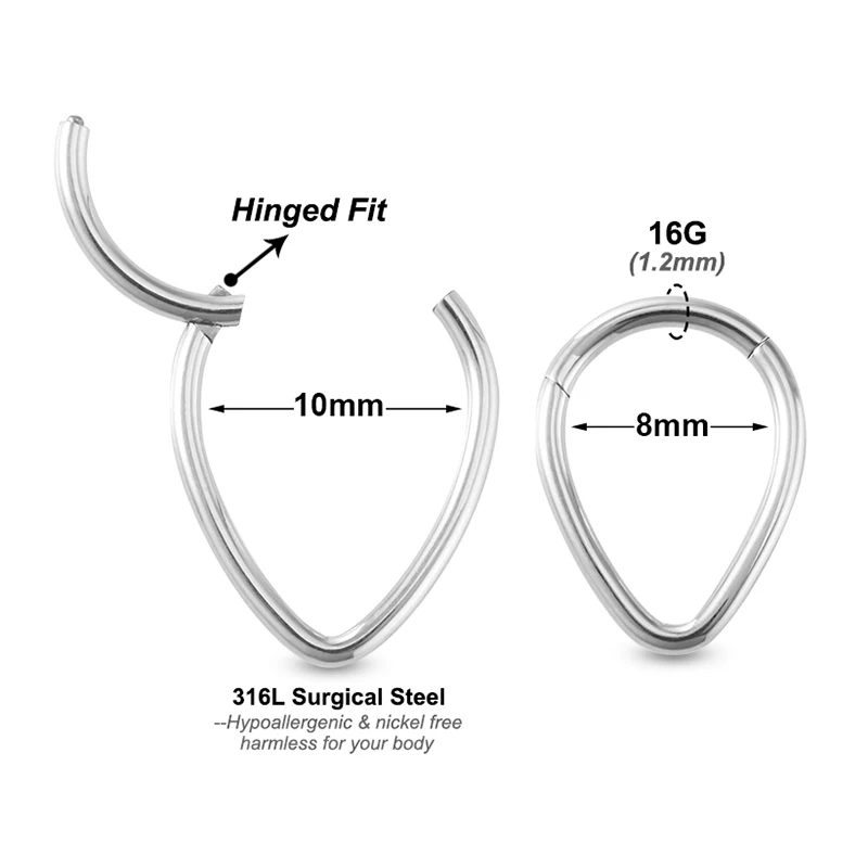 Nose Lip Ring Hoop Cartilage Tragus Sleeper Earrings 16G Stainless Steel Hinged Clicker Segment Septum Piercing Body Jewelry 1PC