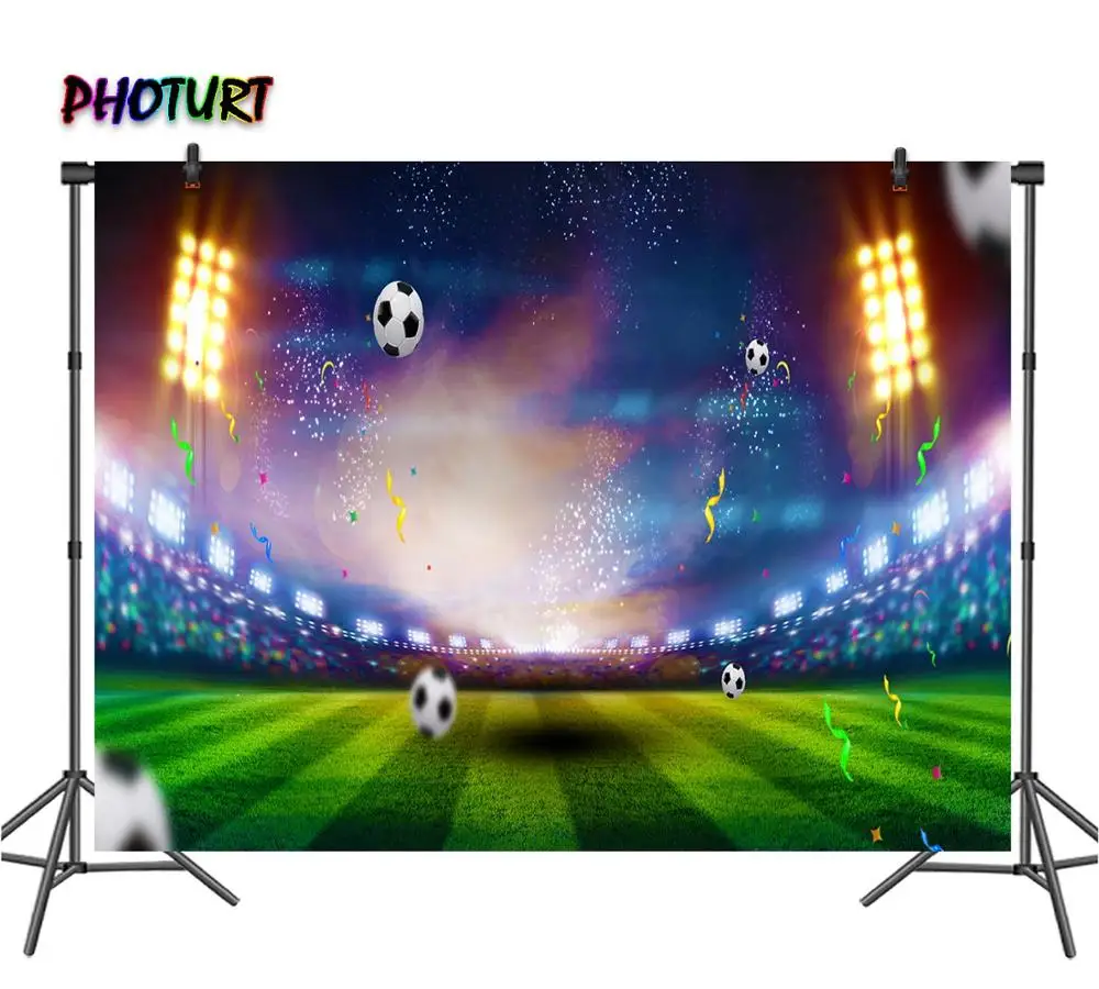 PHOTURT Football Field Photography Backdrops Boy Birthday Party Background Sport Theme Green Grassland Vinyl Photo Studios Props |