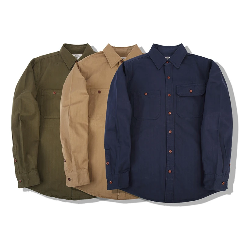 New Brand Solid Shirt Men Japanese Workwear Lapel Long Sleeve Kahki Shirt Cardigan Male 2021 Autumn Casual Streetwear Blouses