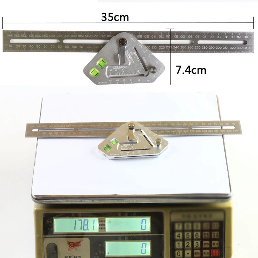 Practical 35cm Angle Ruler with Level Bottle Aluminum Alloy Carpentry Multi-function Construction Adjustable Measuring Tool