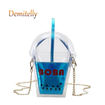 

Fashionable Lady Transparent Handbag Beverage Bottle Design PVC Women's Chain Shoulder Messenger Bag Personalized Mini Wallet