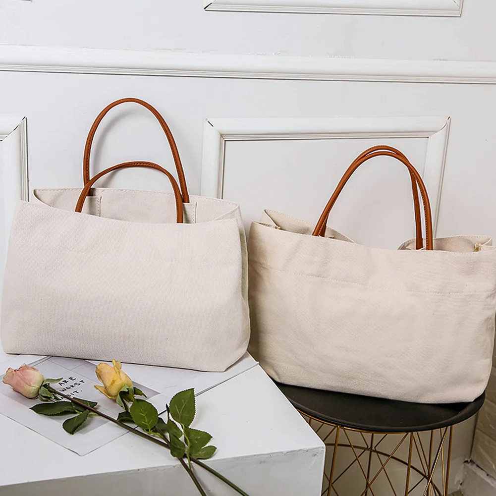 All-Match Canvas Shoulder Bag Women Casual Tote Large Capacity Portable Solid Shopping