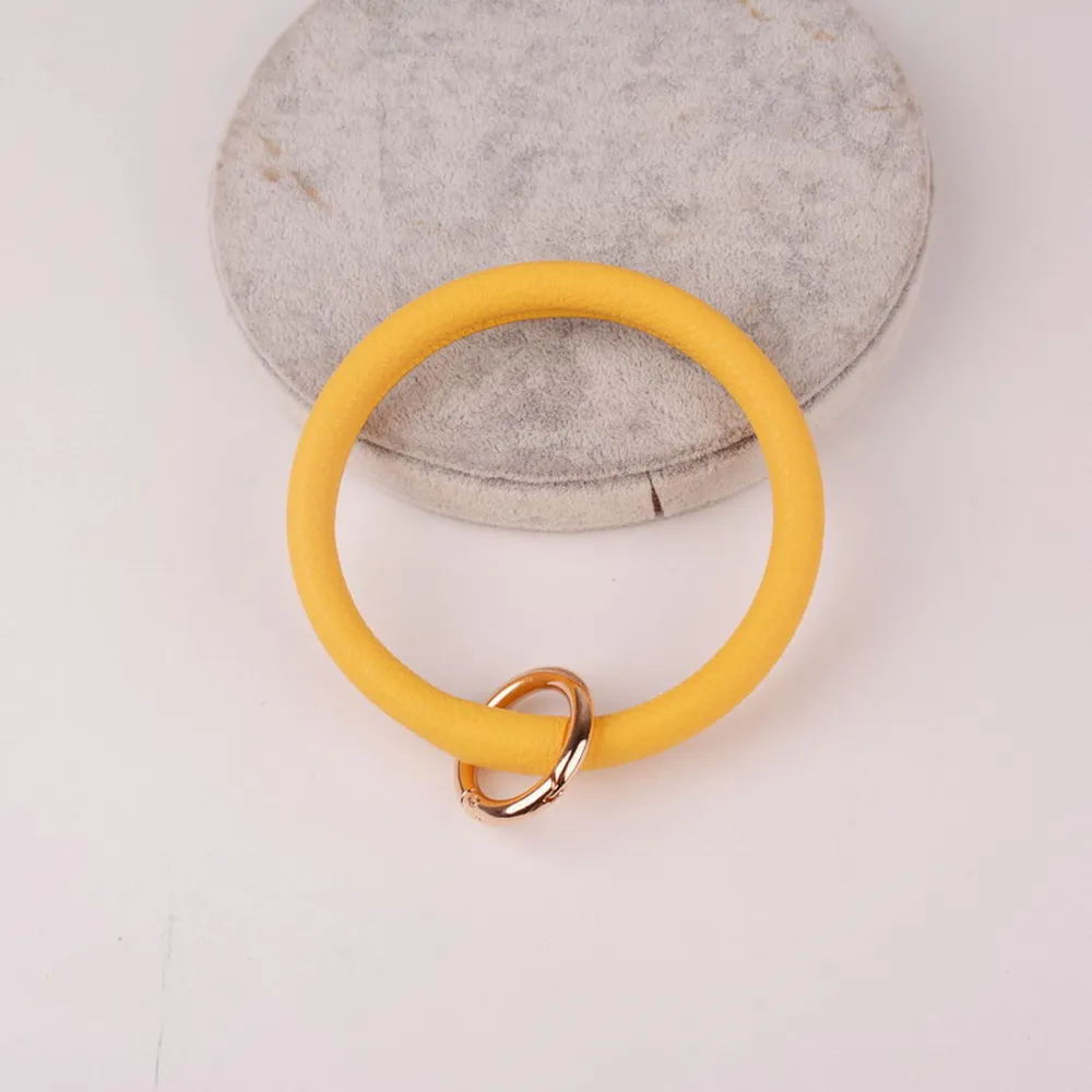 DZ0089 yellow Резиновые Новые Модные леопардовые брелок с кистями эмаль ПУ кожа O брелок монограмма круг браслет брелок для женщин девочек - Цвет: DZ0089 yellow