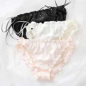 

Women Sweet Panties Solid Color Fancy Lace Trim Japanese Underwear Student Women Breathable Frilly Panties Briefs M L XL