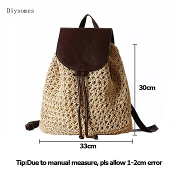 

Diysomes Women Backpack Drawstring Female Fashion Straw Bag Summer Beach INS Lady Weave Back Pack Bag Large Travel Mochila