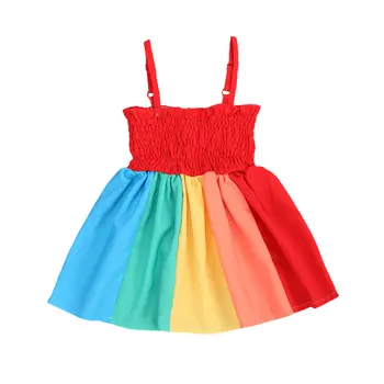 

1-6Y Toddler Baby Kid Girls Rainbow Dress Cute Striped Tutu Party Holiday Dresses For Girls Summer Children Costumes