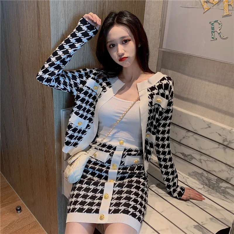 ALPHALMODA женский элегантный вязаный кардиган, юбка, костюм, вязаный свитер, топ, мини юбка, комплект из 2 предметов