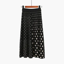 Вязаные женские юбки в горошек с высокой талией, трапециевидные плиссированные юбки длиной до колена для офисных леди, элегантные юбки наивысшего качества