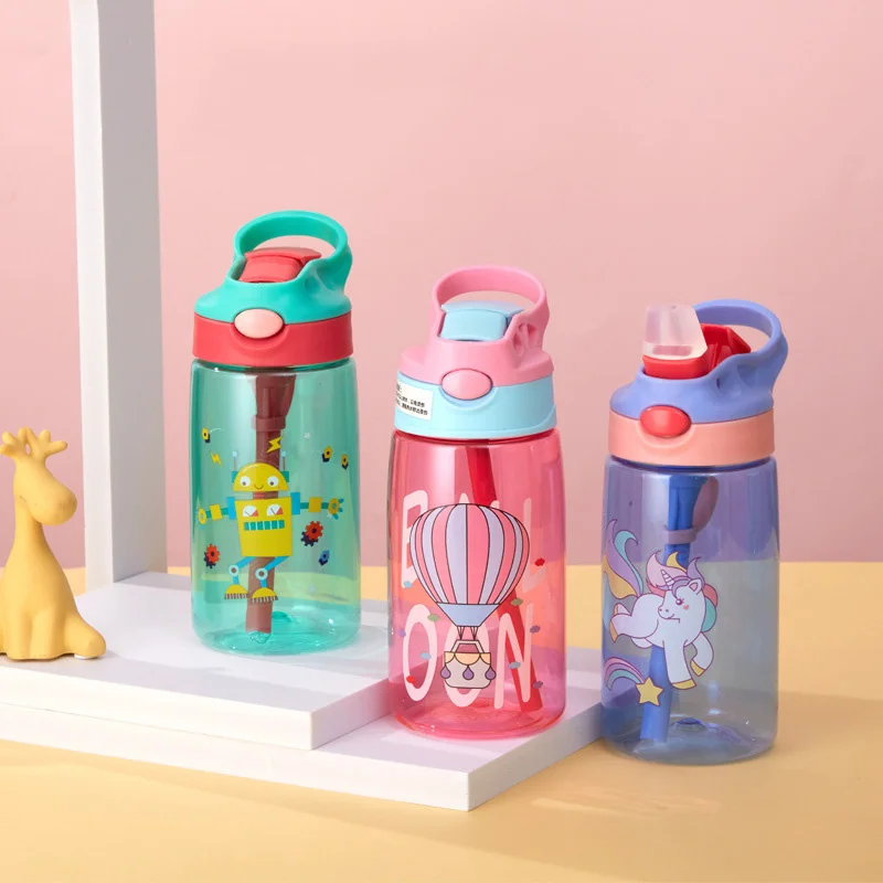 Drinking Cup Water Cup Water Bottle 480ML Leakproof Children's Straw Cup Cartoon Plastic Kids Water Sippy Cup Outdoor Portable Baby Water Bottle School Kids Kettle