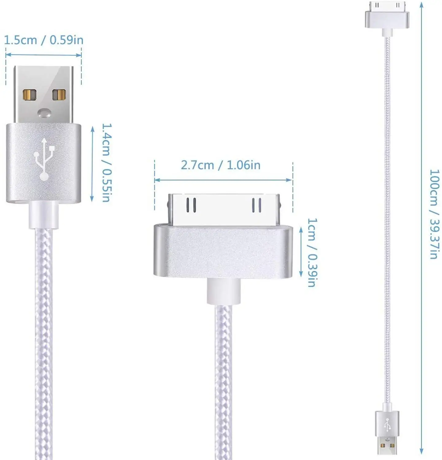 Фото Кабель USB 30-контактный в нейлоновой оплетке для Apple iPhone 4 4s 3G 3GS 2G iPad 1/2/3 iPod Touch iPod Nano №2