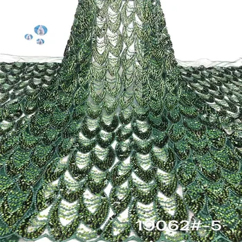 

2019 Latest African Lace Fabric High Quality French Net Embroidery Green Sequins Tulle Lace Fabric For Nigerian Party Dress