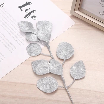 

Christmas Glitter Tree Branch Simulated Solid Leaves DIY Christmas Tree Wreath Hanging Ornament Pendant Scrapbook for Wedding