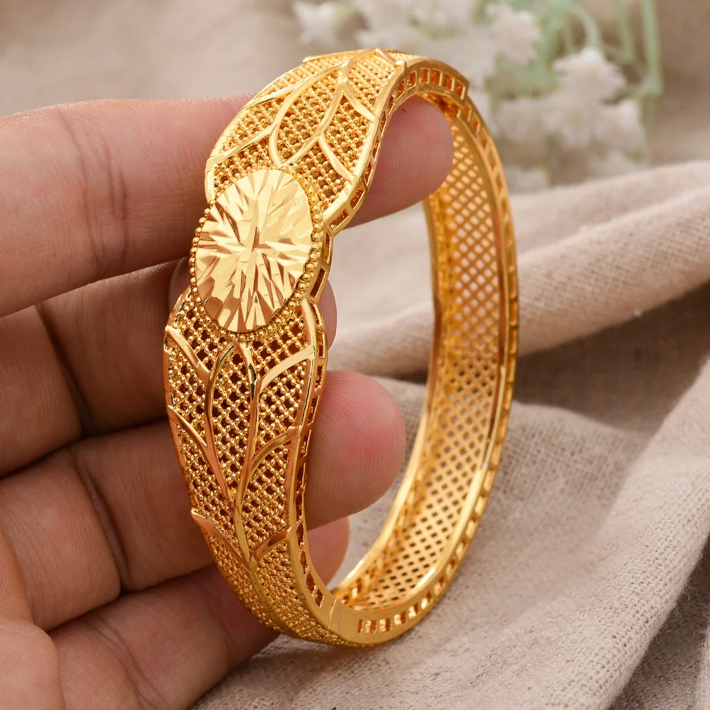 4pcs/Lot High Quality Gold Color Ethiopian Bangles For Women Girls Dubai Wedding Bride Habesha Sets African Items Gift