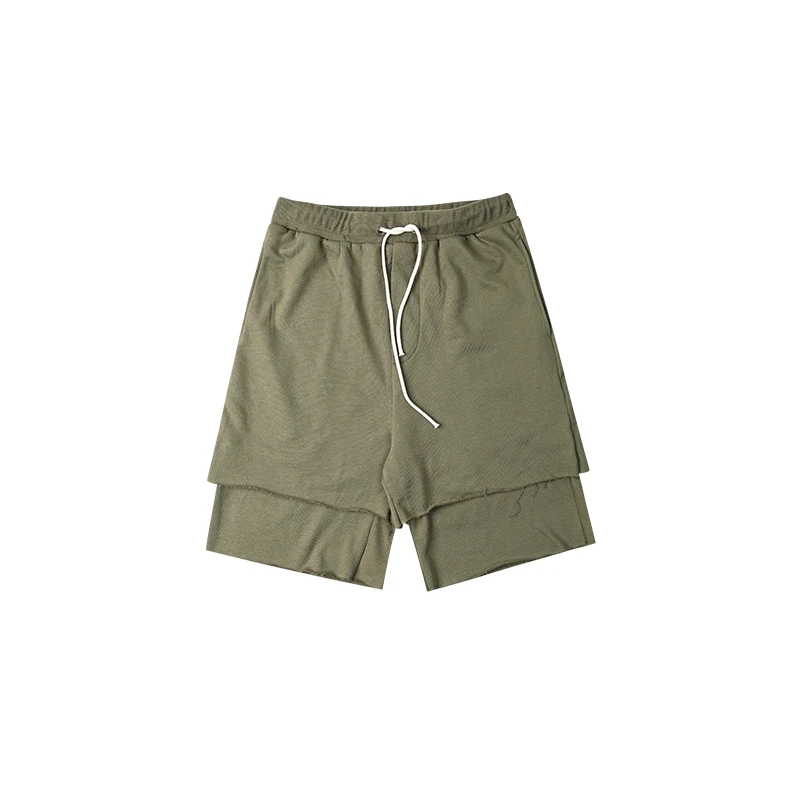 Solid Summer Men Fake Two Pieces Loose Style Casual Shorts Mens Hip Hop High Quality Cotton Street Drawstring Knee Length Shorts