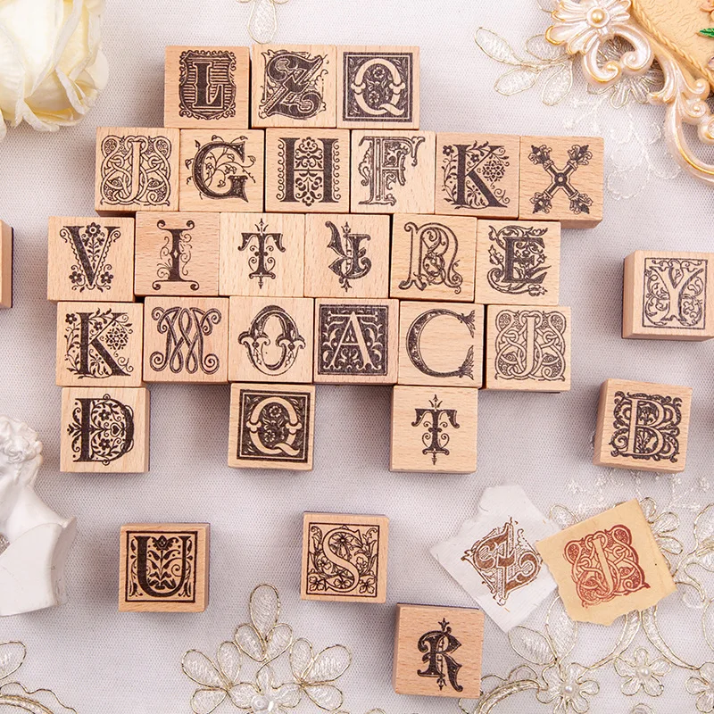 Estampas de alfabeto Vintage de madera, números y símbolos, conjunto de sellos para manualidades Diy, planificador feliz para álbum de recortes