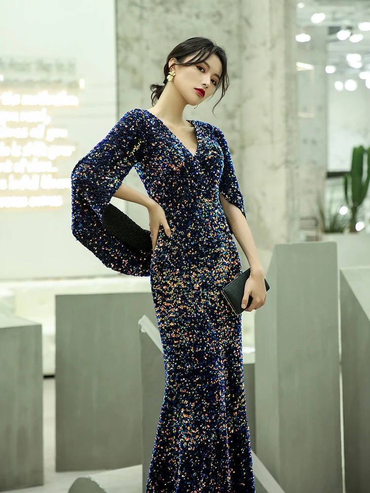 Vestido de festa, платье русалки для выпускного вечера, длинное,, Блестящие Блестки, Vestidos De Fiesta Largos, v-образный вырез, Vestidos De Gala