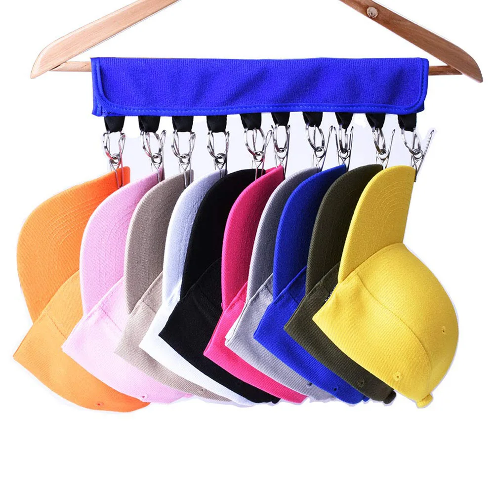 Travel Hat Organizer Cap Organizer Hanger 10 Clips Stainless Steel Folding Clothes Hangers Foldable Clothes Drying Rack
