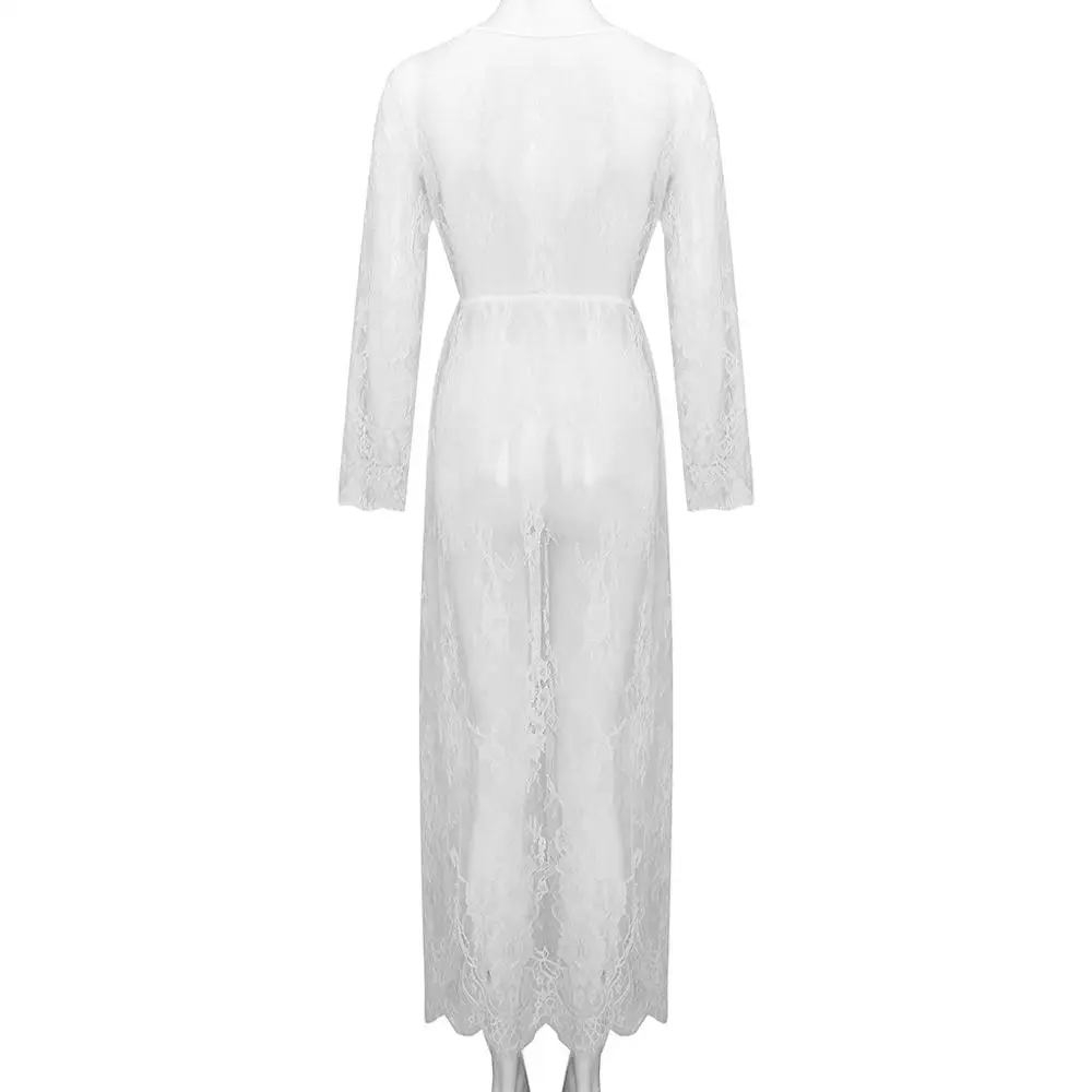 Женская ночная рубашка с длинным рукавом и цветочным кружевом slaapkleding dames T