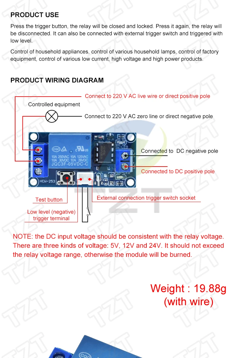 TZT 1/3 Stück 5V 12V Einzelknopf-Bistabiler Schalter Bi-stabiles Relaismodul Auto-Modifikationsschalter Ein-Knopf-Start-Stopp Selbstverriegelnd – Detail 2