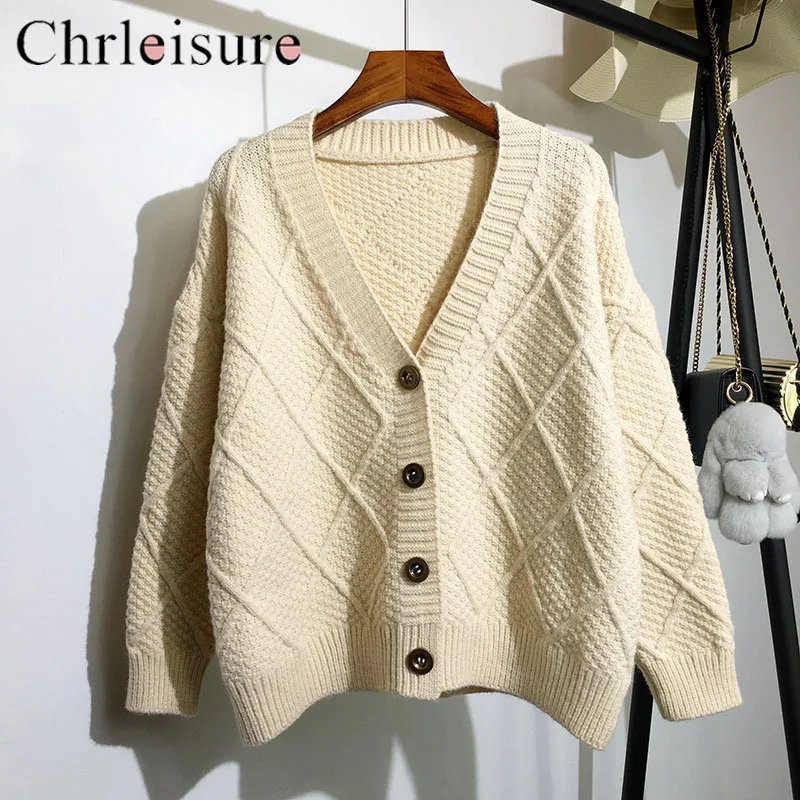 CHRLEISURE Women Cardigan Lazy Wind Sweater Single Breasted Twist Knit Jacket Autumn |