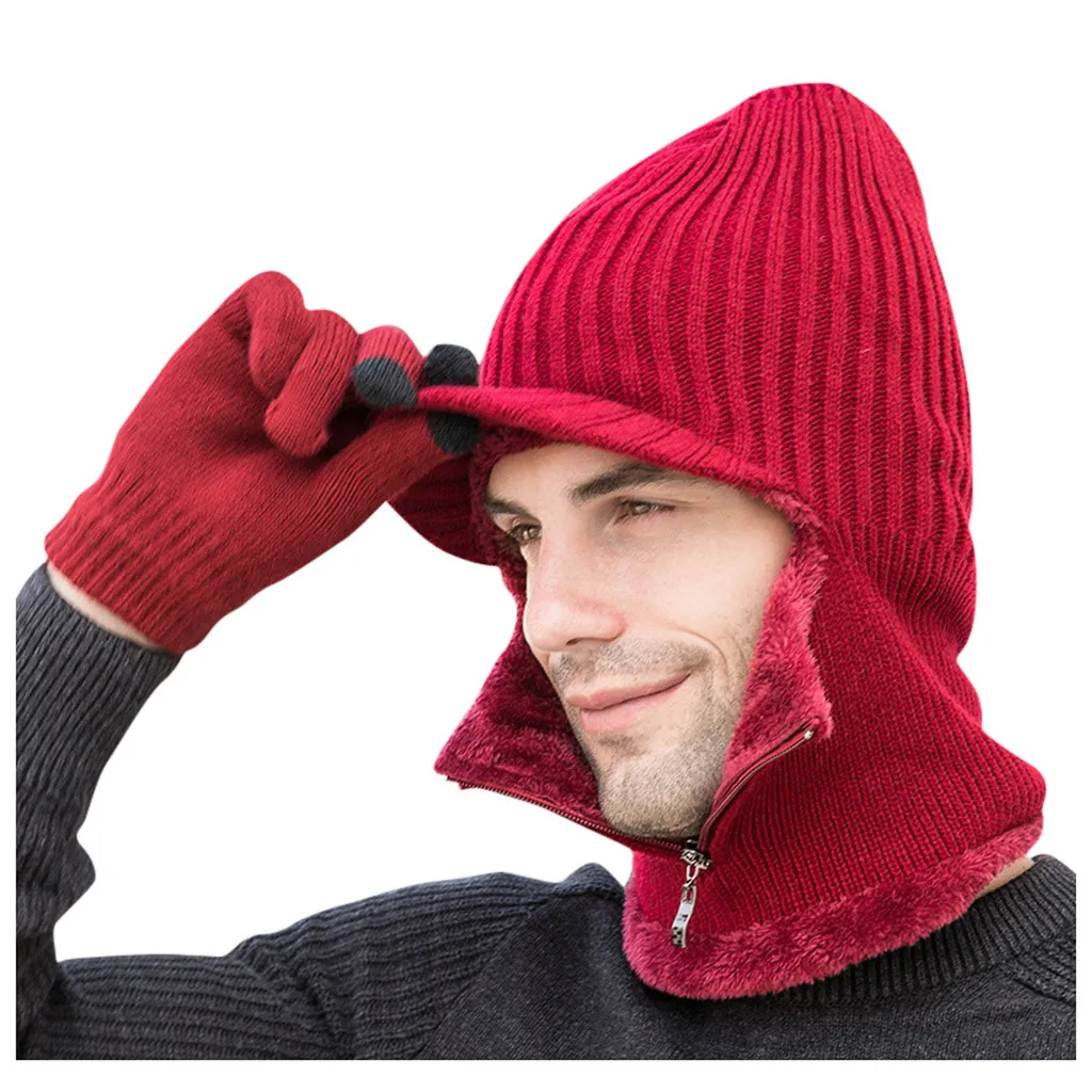 Зимняя шапка, шарф, Skullies Beanies для мужчин, вязаная шапка, женская маска, толстая Балаклава, ушанка, шерстяной берет, мужская шапка, шапка - Цвет: D