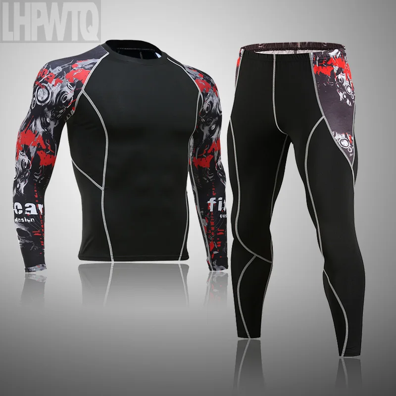 Spartan Men's Thermal Underwear Underpants Kit Sports Compression Clothing Tracksuit For Men Fitness Slim Joggers Base Layer Set 3