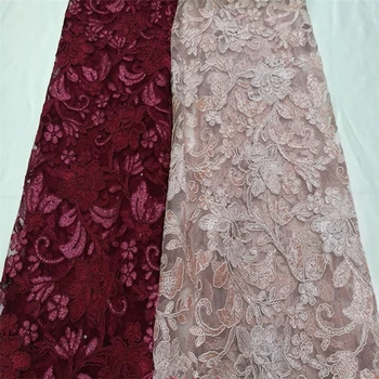 

Exquisite Embroidered Gauze Rose Flower Sequin Lace Fabric For Sewing Dress Mesh Cloth Fabric DIY Material