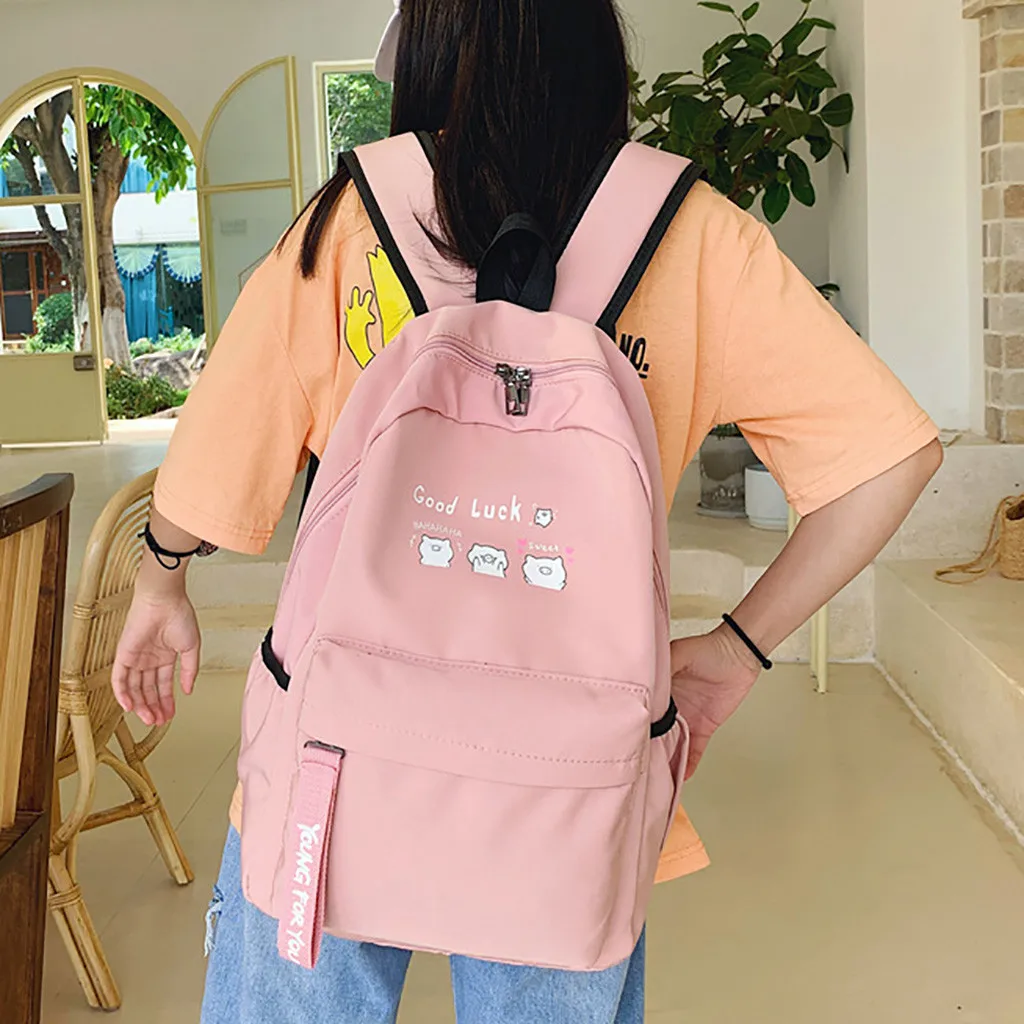 Korean Nylon Solid Color Travel Backpack Women Large Capacity Lightweight Portable Schoolbag Teenager Multi Pockets Back Packs