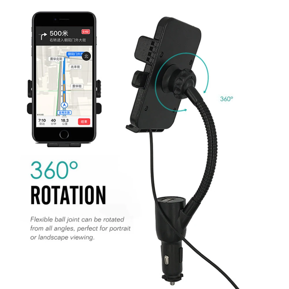 Qi Wireless Charger Dual USB Smart Quick Wireless Charger Universal Navigation Mobile Phone Bracket Cigarette Lighter Holder