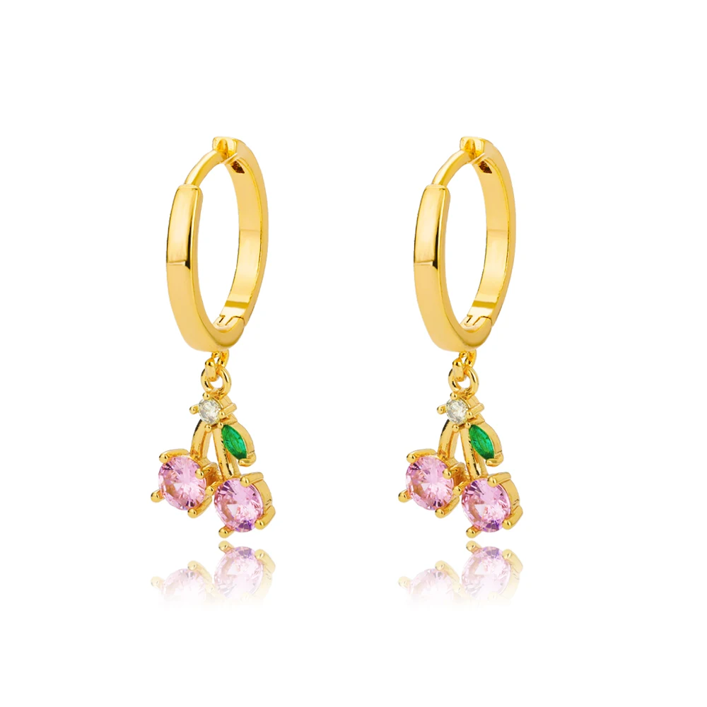 Crystal Fruit Cherry Drop Earrings for Women Stainless Steel Pink Cherry Earring Femme Fairy Fashion Boho Jewerly Gift