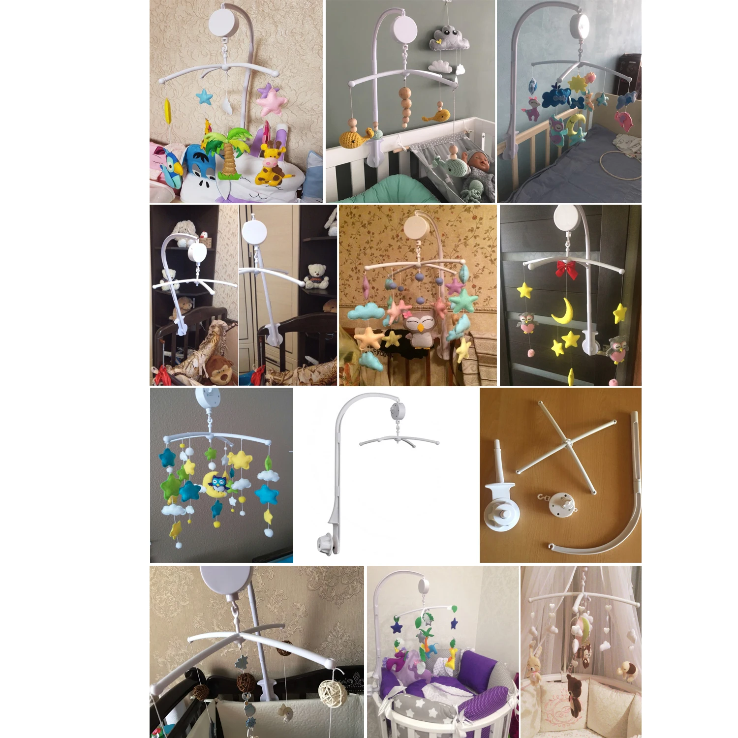 Baby Toys White Rattles Bracket Set Newbron Crib Mobile Bed Bell Toy Holder Arm Bracket Wind-up Music Box Baby Toys 0-12 Months