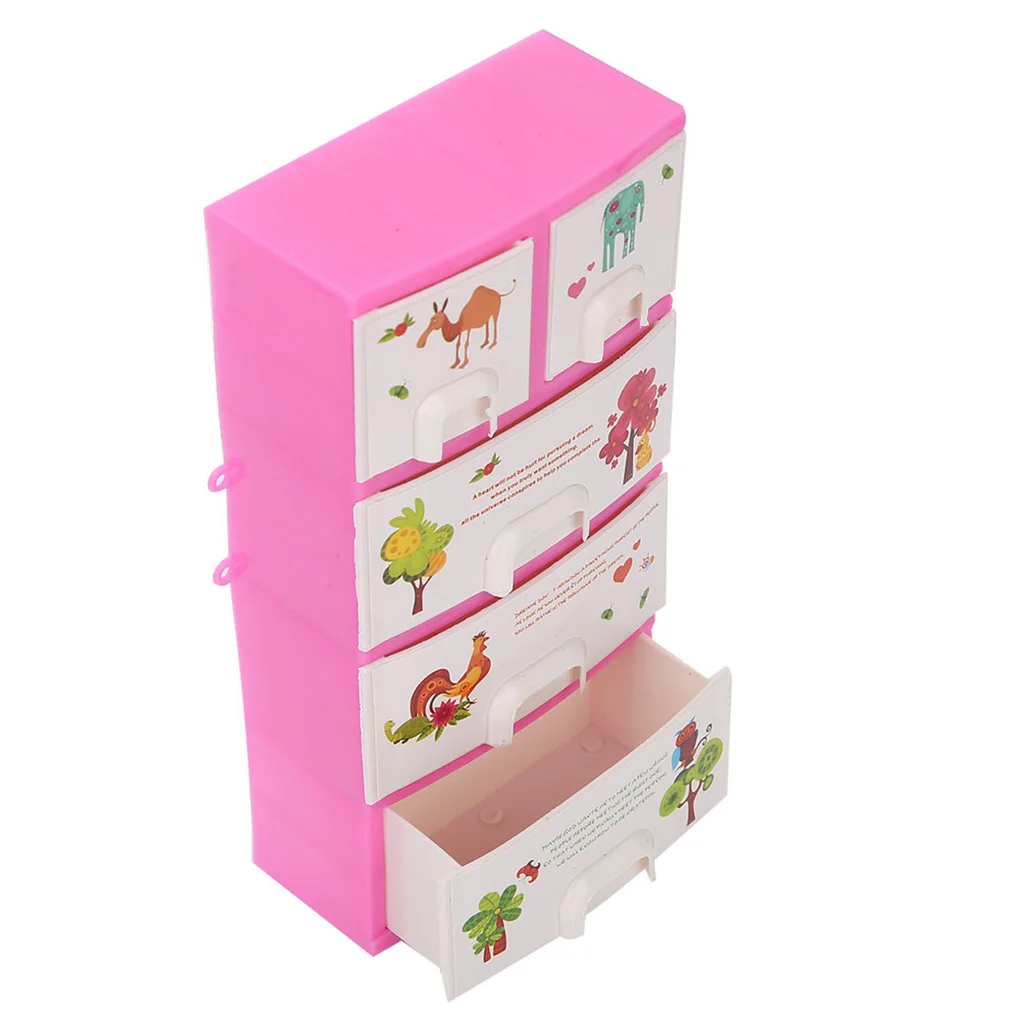 Doll House Cartoon Printing Closet Wardrobe Cabinet Bedroom Furniture Doll Accessories Girls Toys