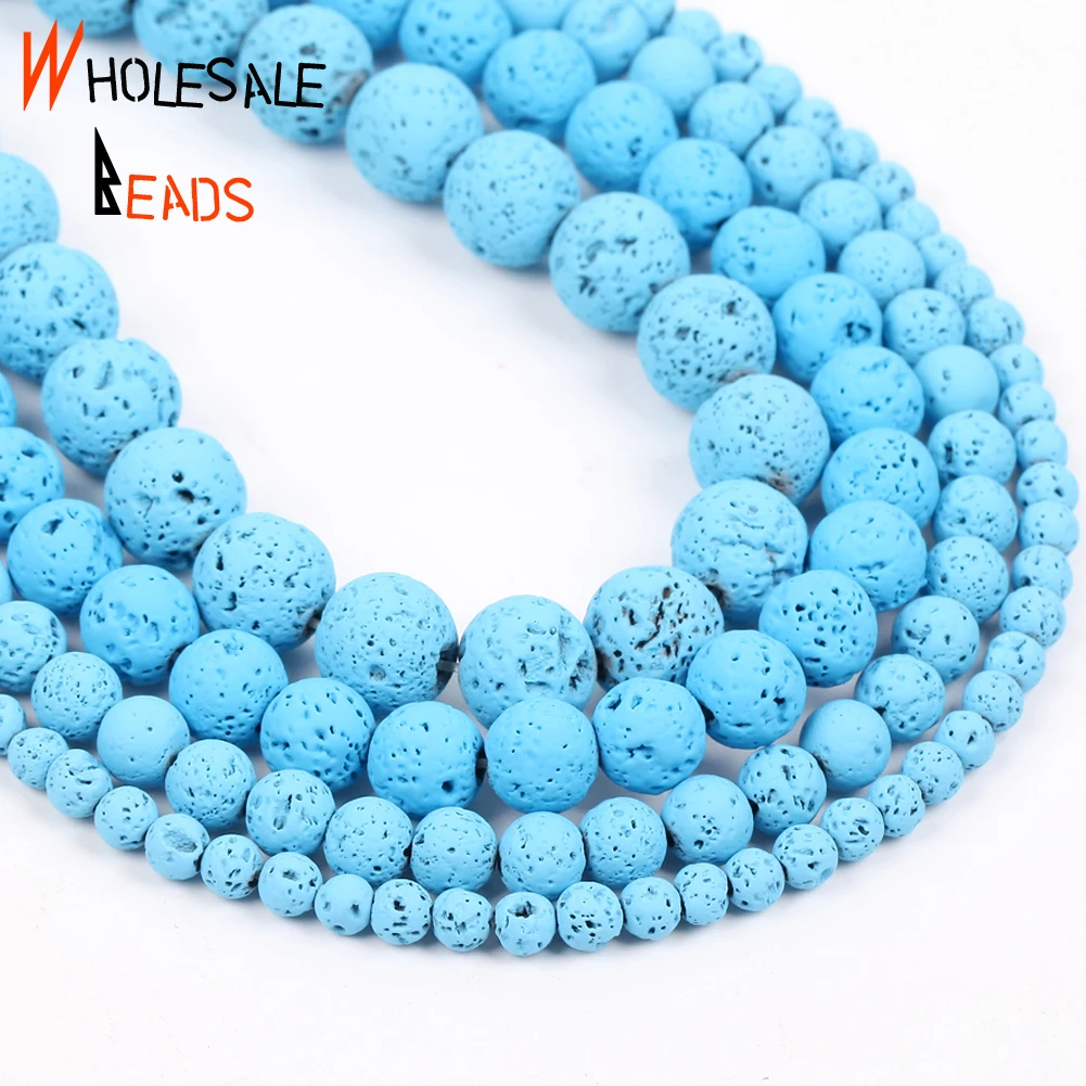 4-10mm Natural Stone Light Blue Volcanic Rock Lava Round Spacer Loose Beads  For DIY Jewelry Making Necklace Bracelet Accessories - AliExpress