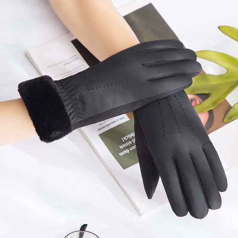 

Winter Wool Velvet Flower Gloves Waterproof Plus Velvet Thicken Riding Touch Screen Mittens Women Keep Warm Glove Accessories