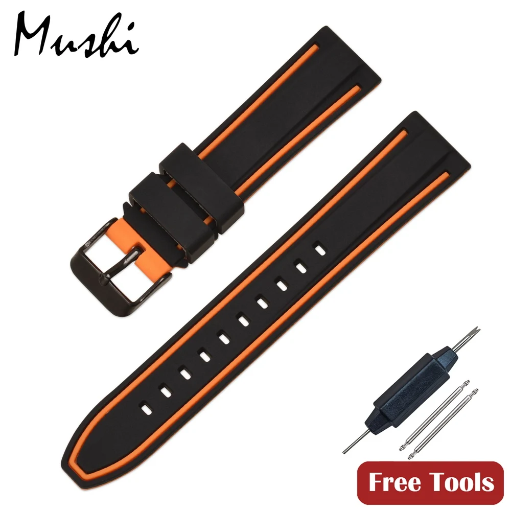 Качественный силиконовый ремешок для часов Diver Watch Band резиновый ремешок для наручных часов 18 мм 20 мм 22 мм 24 мм с застежкой из нержавеющей стали - Цвет ремешка: SS Orange