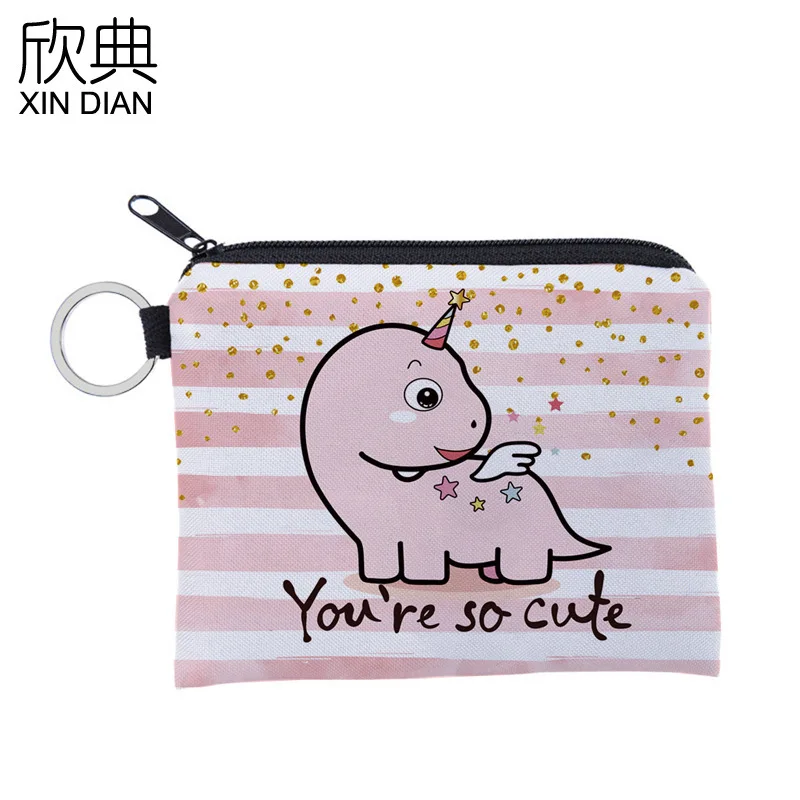 

Pink cute dinosaur cartoon print Pocket Wallet waterproof pocket bag portable coin bag headset bag key bag