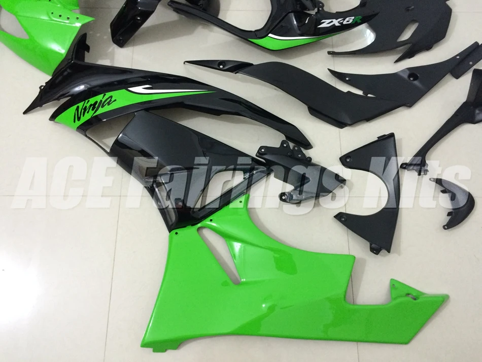 Литья под давлением ABS обтекатель комплект подходит для Kawasaki Ninja ZX6R 2009 2010 2011 2012 Обтекатели ZX-6R 09, 10, 11, 12, крутые цвета: зеленый, черный