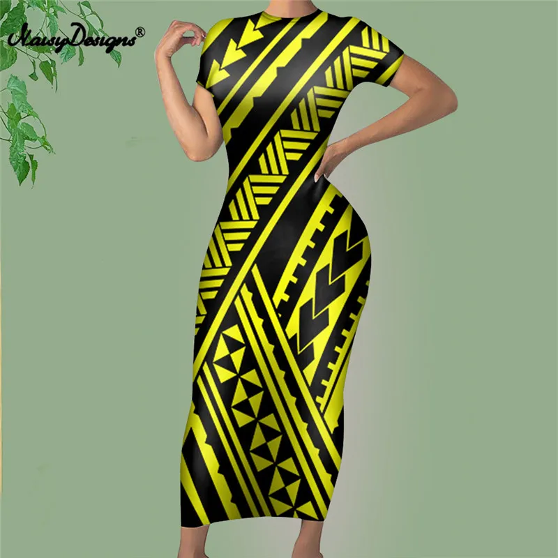 Noisydesigns Women Long Dresses Elastic Short Sleeve Sexy Lady Bodycon Robe Dresses  Samoan Polynesian Tribal Pattern Woman Dress - Dresses - AliExpress