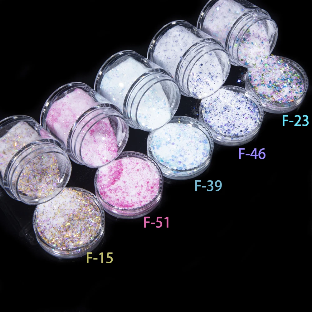 1 Jar Popular Acrylic Nail Powder Dipping Powders Holographic Glitter Pigment Sequins Nail Art Decorations for Builder Gelpolish