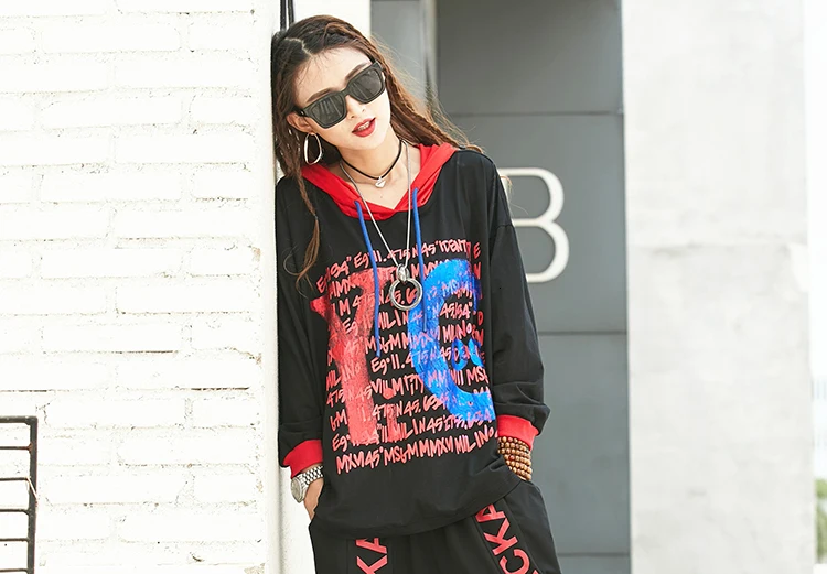 Max LuLu Autumn Fashion Korean Ladies Punk Tops Harem Pants Club Outfits Women Two Piece Set Printed Oversized Hooded Tracksuits