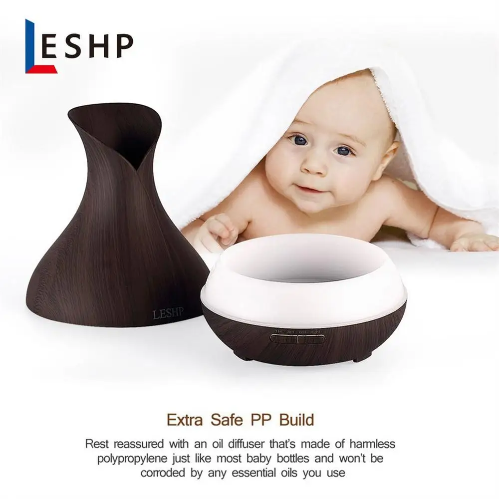 

LESHP Vase Air Purifier Electric Oil Burner Aroma Diffuser Ultra-quiet Auto-off Humidifier Aromatherapy Dark wood grain
