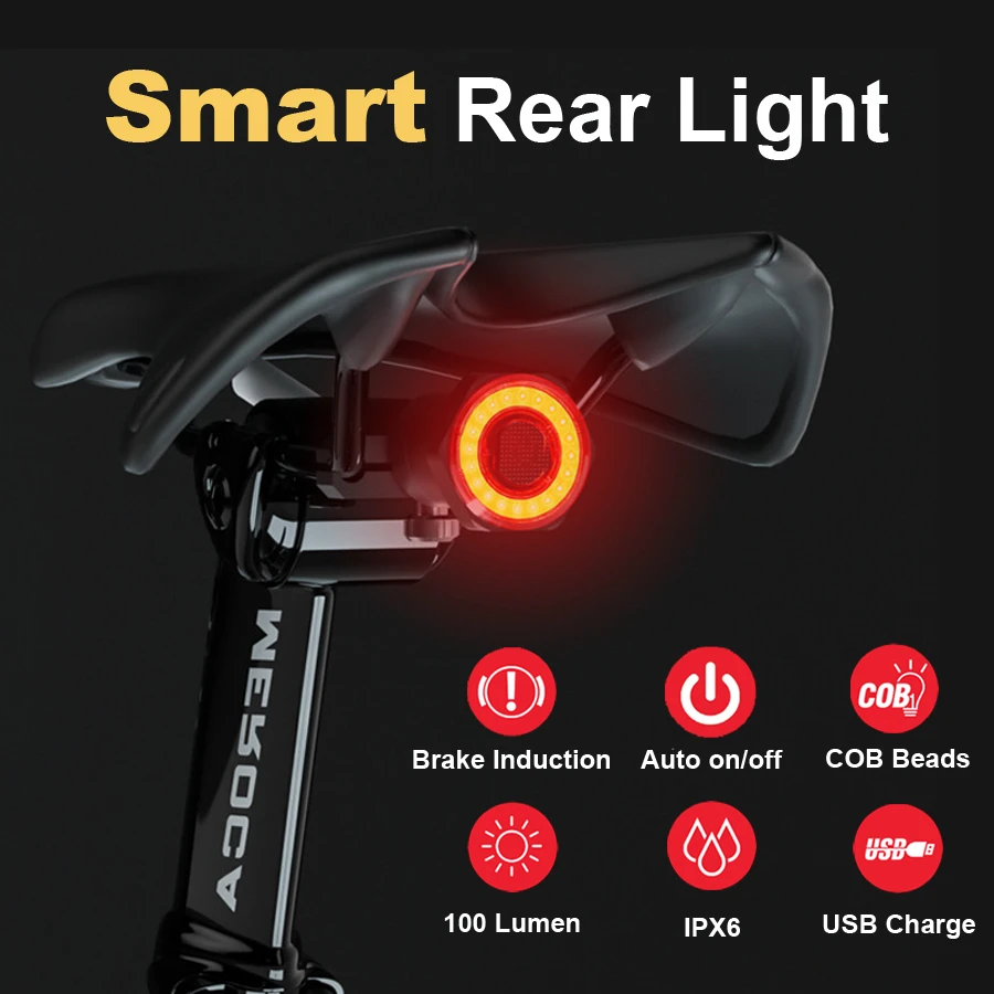 Smart Fiets Achterlicht Auto Start/Stop Brake Sensor Fietsverlichting IPX6  Waterdichte Usb Oplaadbare Fietsen Achterlicht Voor Fiets - AliExpress  Sports \u0026 Entertainment