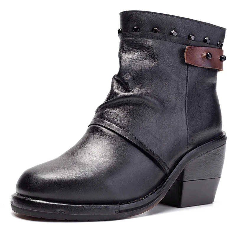 

Platform Punk Boots Woman Soft Genuine Leather Ankle Boots Lady High Heels Booties 2019 Autumn Rivet Shoes Woman Botas Feminina