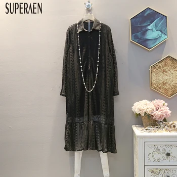 

SuperAen 2020 Spring New Korean Style Dress Women Solid Color Casual Lapel Ladies Dress Pluz Size Fashion Women Clothing