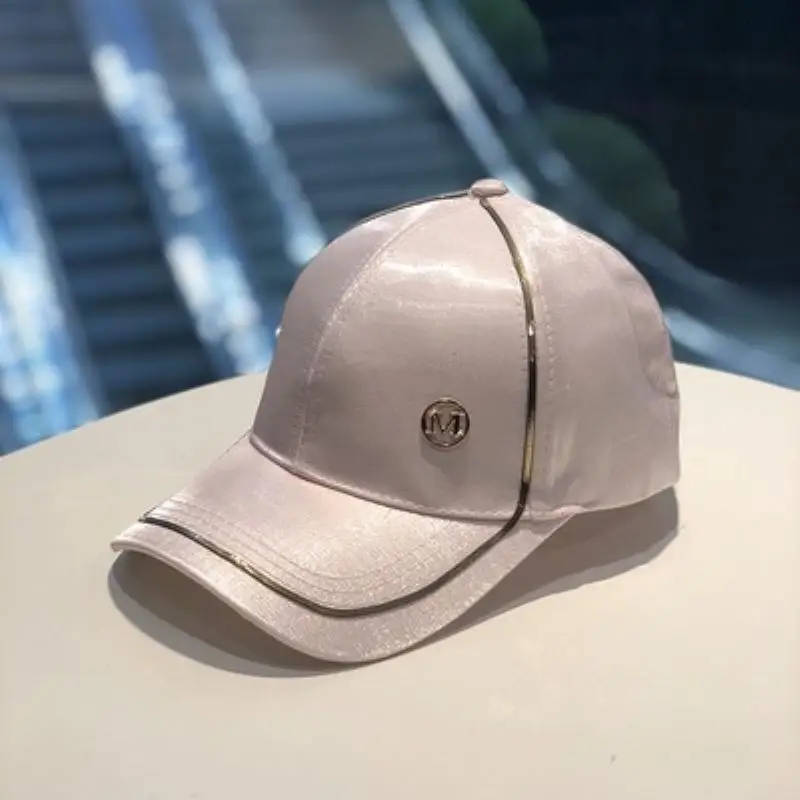 Spring New Women's Peak Hat Hot Rhinestone M Letter Silk Smooth Summer Sunshade Sun Baseball Cap