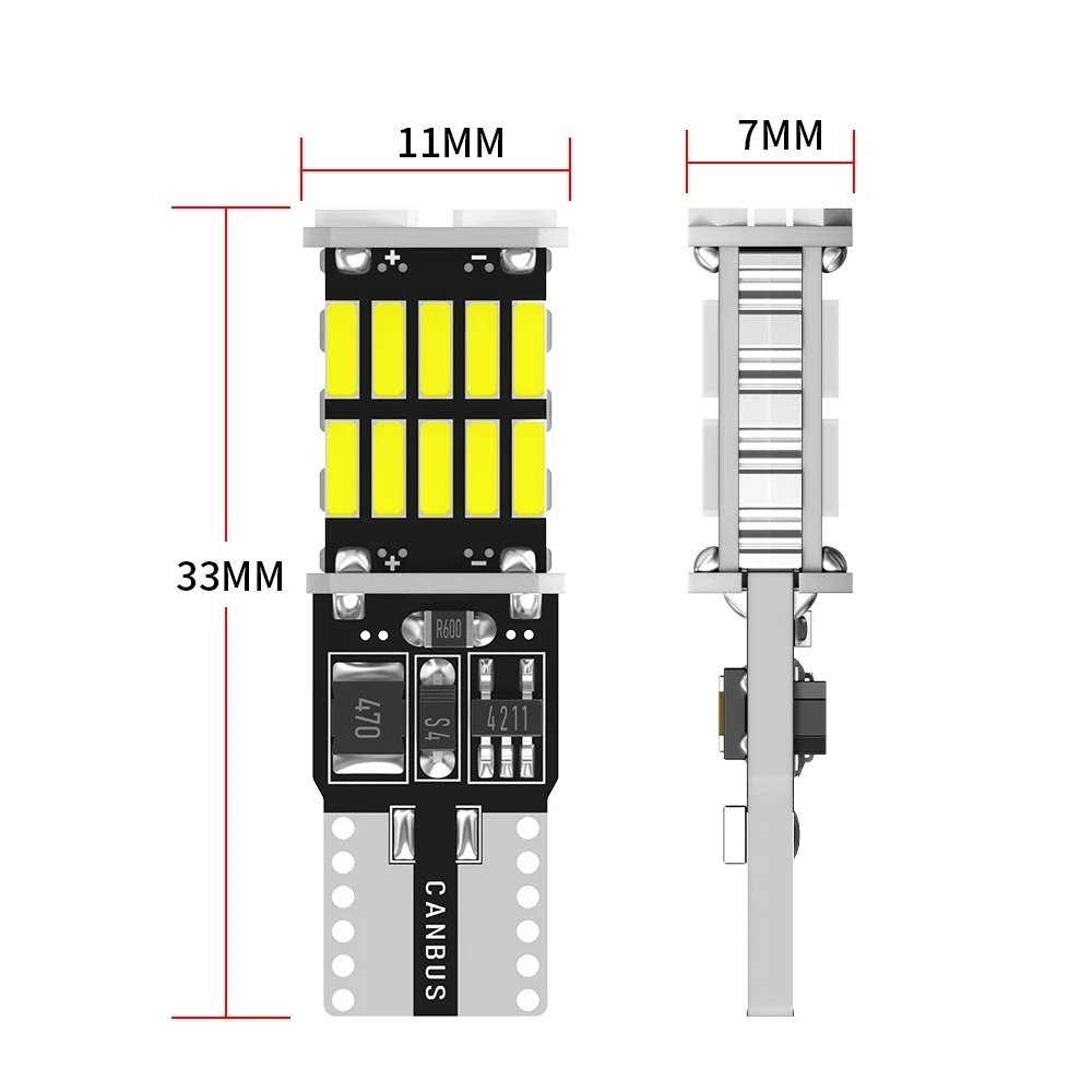 2Pcs W5W LED T10 Led Canbus 168 194 LED Bulb 26SMD Car Side Marker Light License Plate Lamp White Ice Blue Yellow Red 12V 6000K