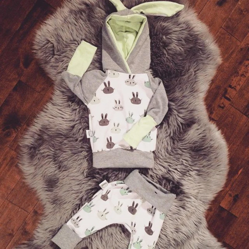 Newborn Baby Boy Girl Clothes Rabbit Bunny Hooded Tops+leggings Pants Outfit Set