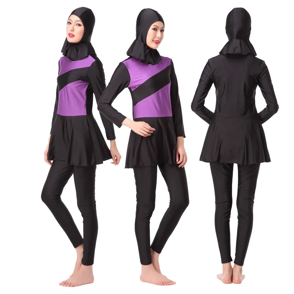 New Long Sleeves Burkini Muslim Swimwear Modest Hijab Patchwork maillot de bain femme Swimsuit Islamic Swimming Suit for Women